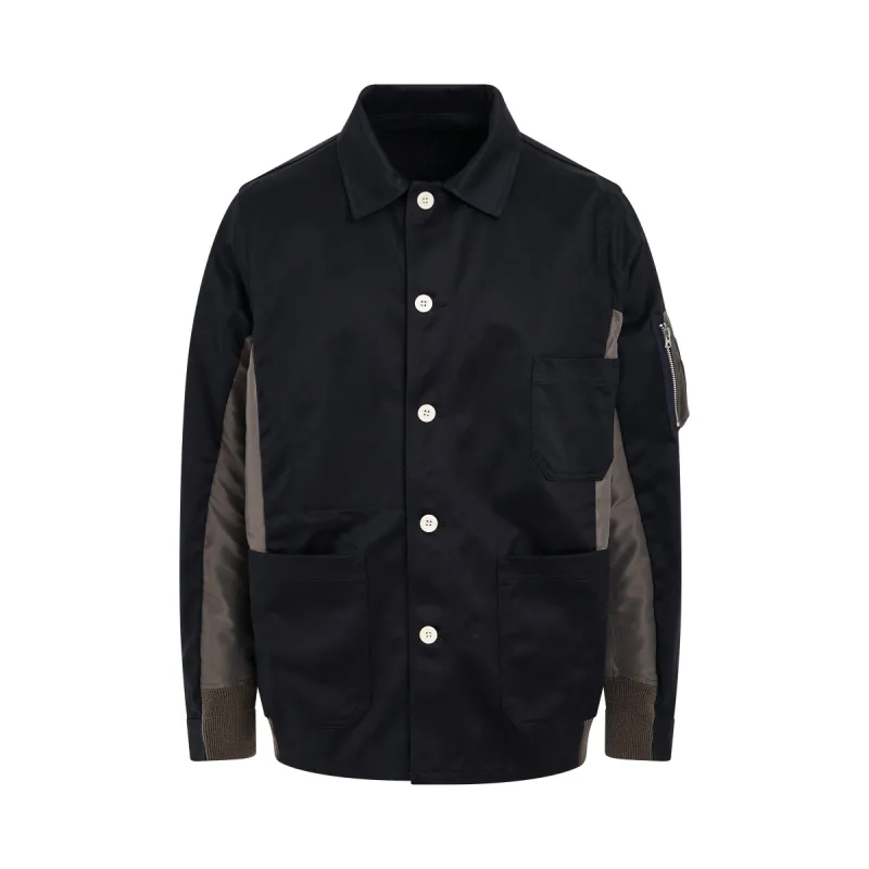 Cotton Chino x Nylon Twill Jacket Navy/Taupe sold by MARAIS