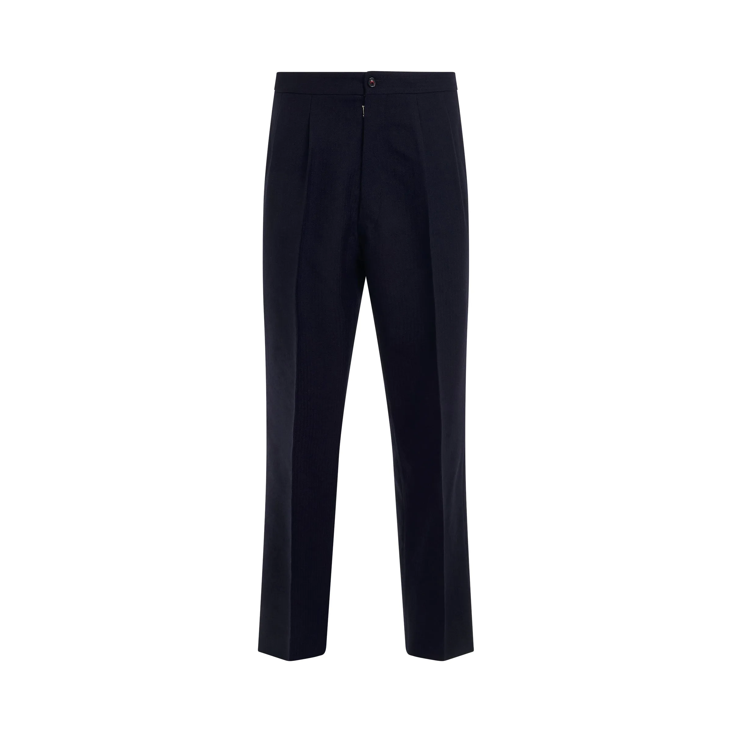 Wool Herringbone Trousers in Navy sold by MARAIS