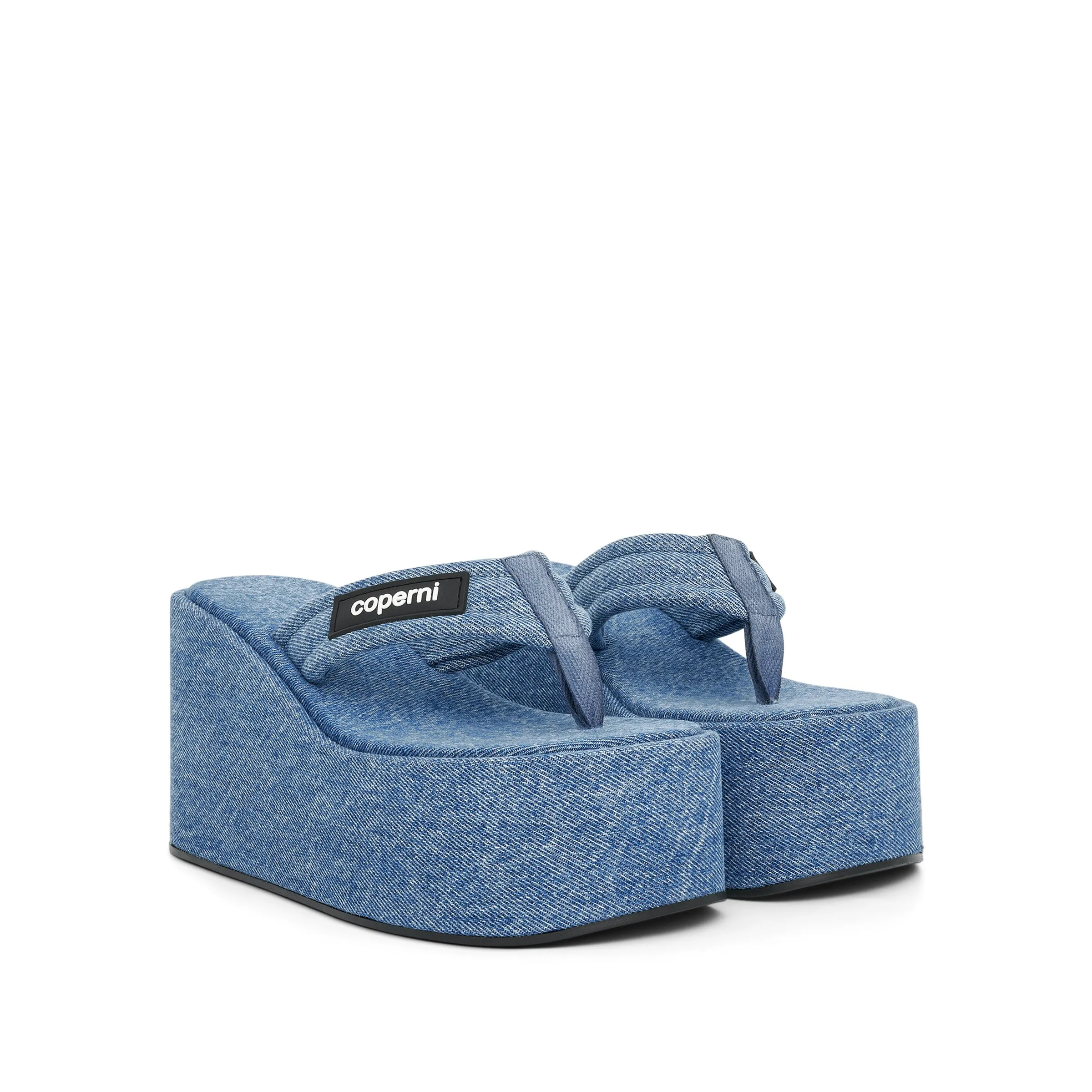 Denim Branded Wedge Sandal in Washed Blue sold by MARAIS product image thumbnail 2