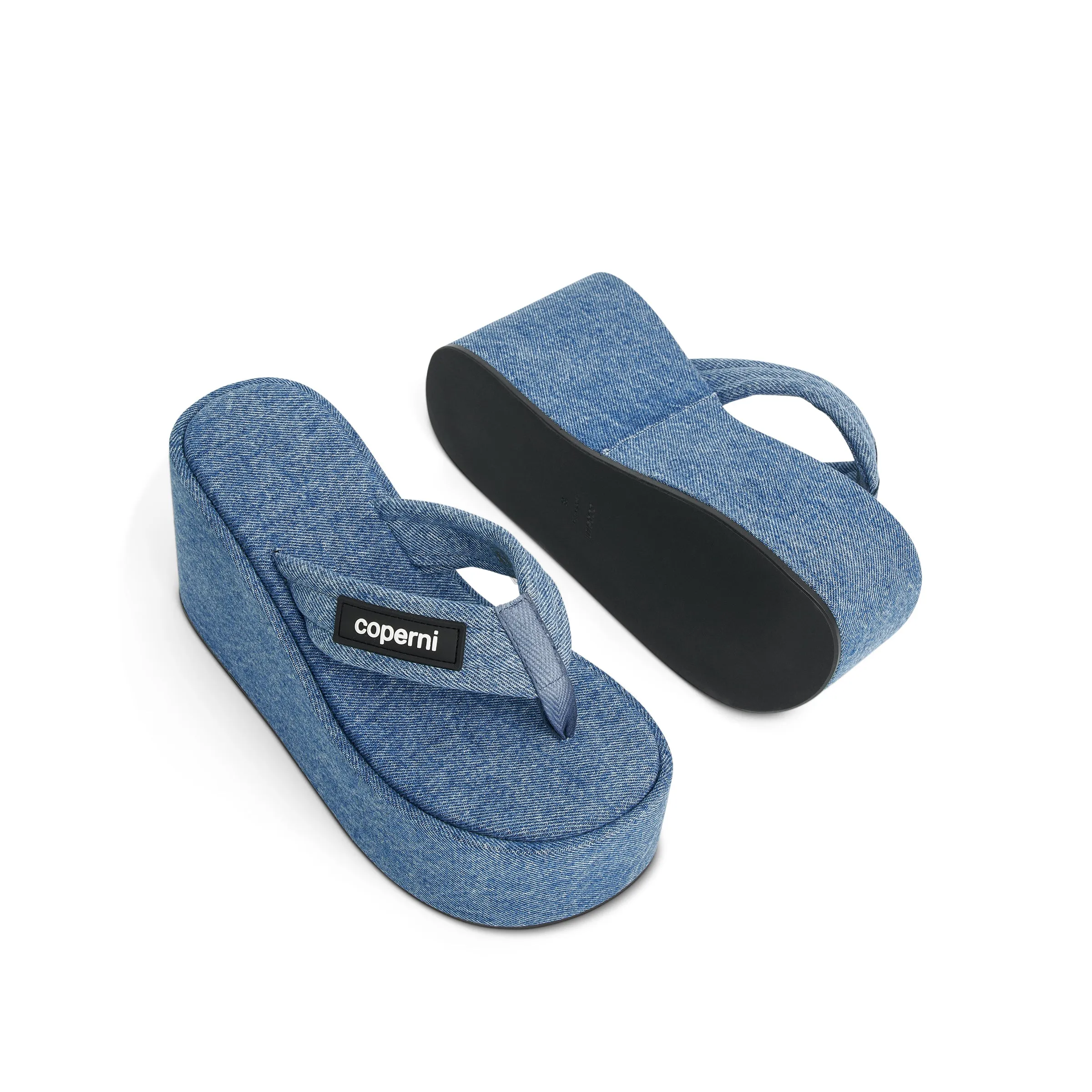 Denim Branded Wedge Sandal in Washed Blue sold by MARAIS product image thumbnail 4