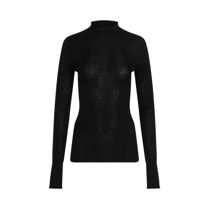 Ribbed Knit Lupetto Sweater in Black sold by MARAIS