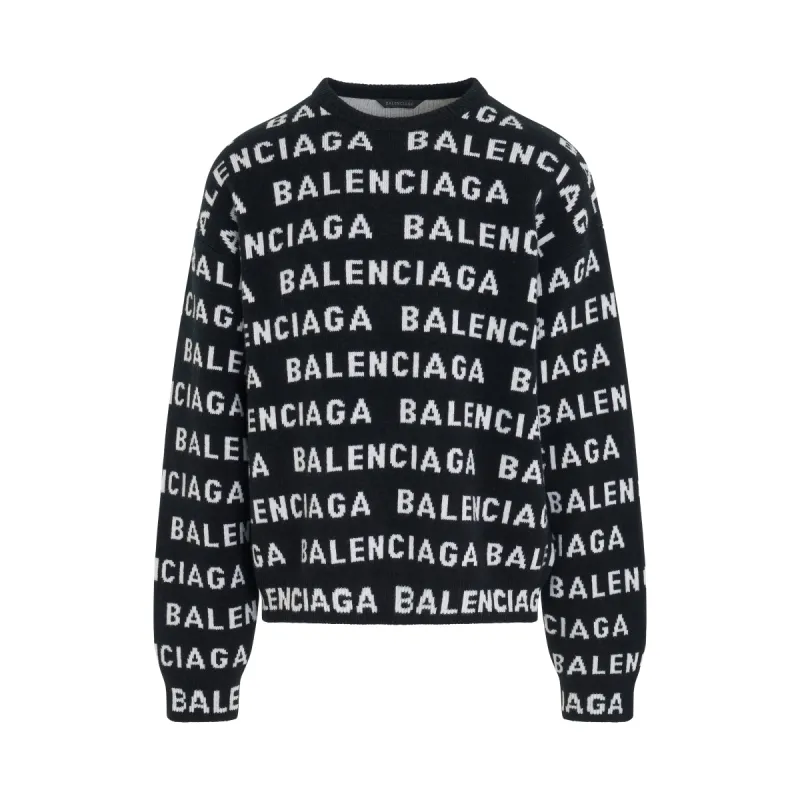 All-Over Logo Knit Sweater in Black/White sold by MARAIS