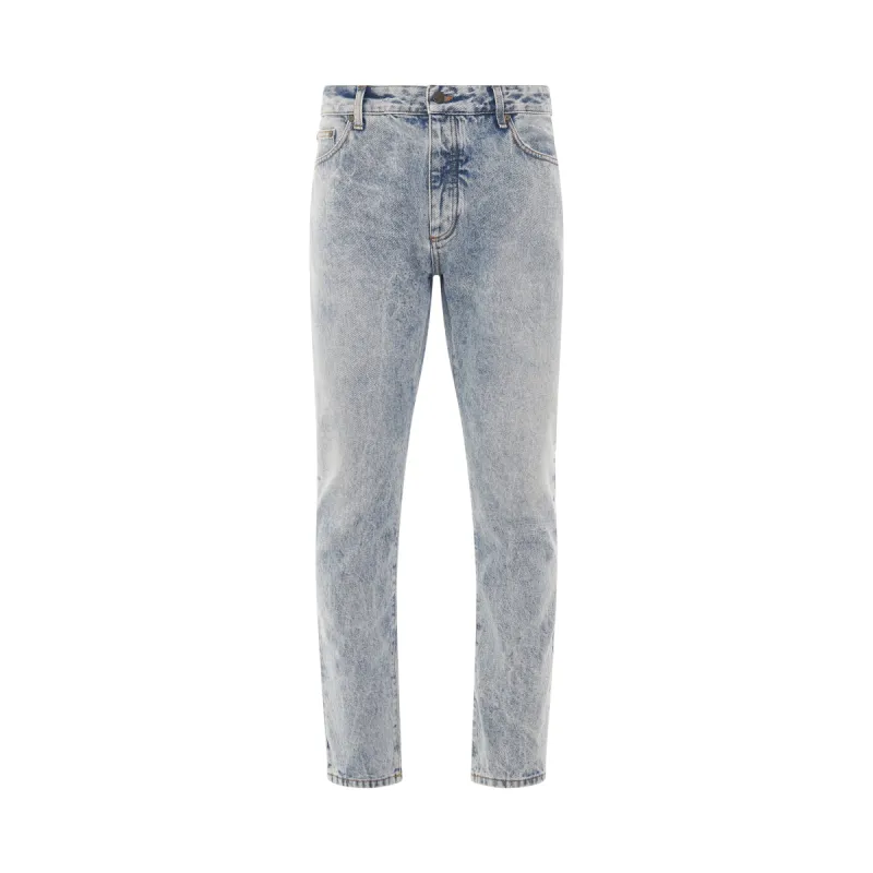Curved Logo Back B 5 Pockets Jeans in Light Blue sold by MARAIS