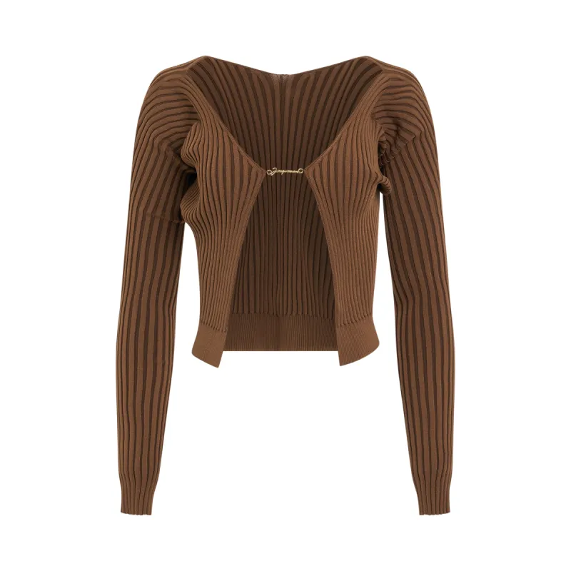 Pralu Longue Charm Cardigan in Brown sold by MARAIS