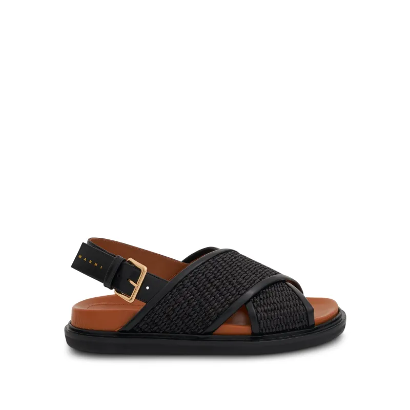Fussbett Leather Sandal in Black/Earth of Sienna sold by MARAIS
