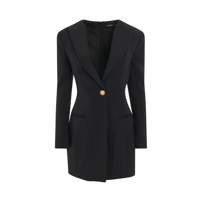 1 Button Long Sleeve Tailored Short Dress in Black sold by MARAIS