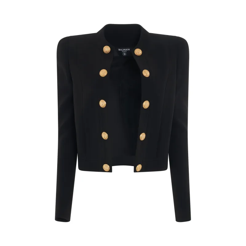 Collarless Side To Side Crepe Spencer Jacket in White sold by MARAIS