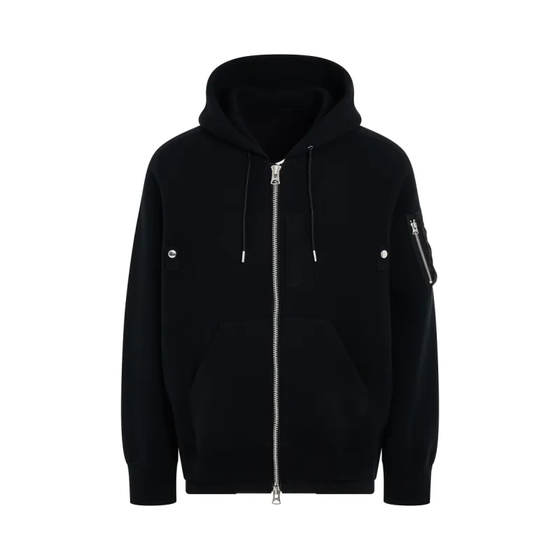 Sponge Sweat x Nylon Twill Zip Hoodie in Black made by MARAIS