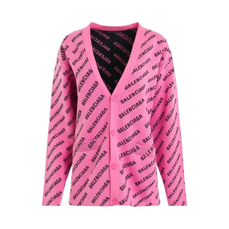 All Over Logo Cardigan in Pink/Black sold by MARAIS
