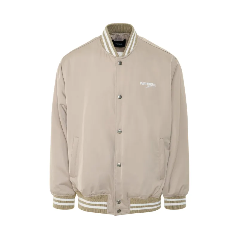 Oversized WD Logo Print Satin Bomber Jacket in Beige sold by MARAIS