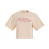 Embroidered Baseball Logo Crop T-Shirt in Nude/Fuchsia sold by MARAIS