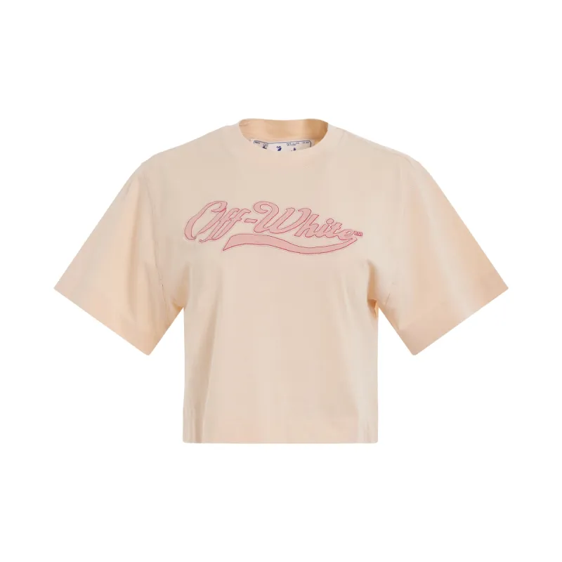 Embroidered Baseball Logo Crop T-Shirt in Nude/Fuchsia sold by MARAIS