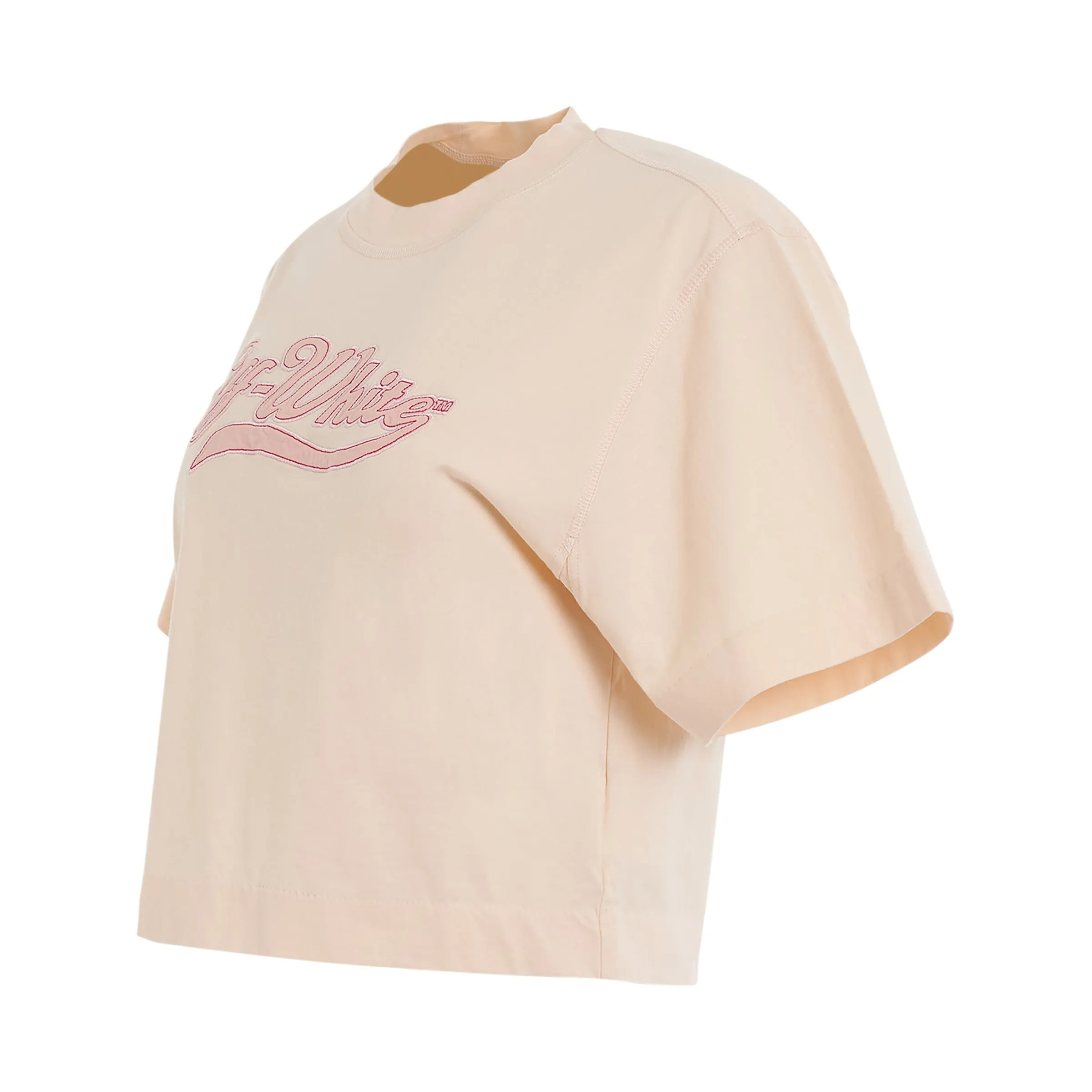 Embroidered Baseball Logo Crop T-Shirt in Nude/Fuchsia sold by MARAIS product image thumbnail 2