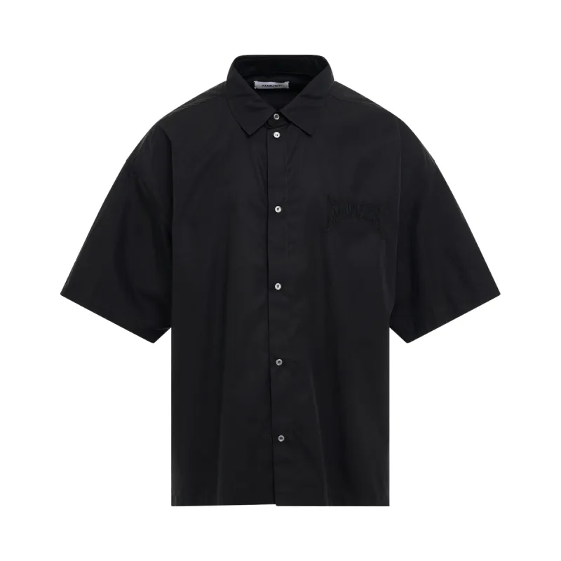 Logo Patch Short Sleeve Shirt in Black sold by MARAIS
