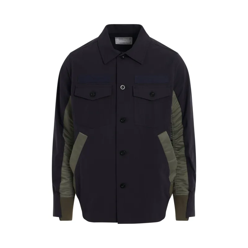 Cotton Oxford x Nylon Twill Shirt in Navy/Khaki sold by MARAIS