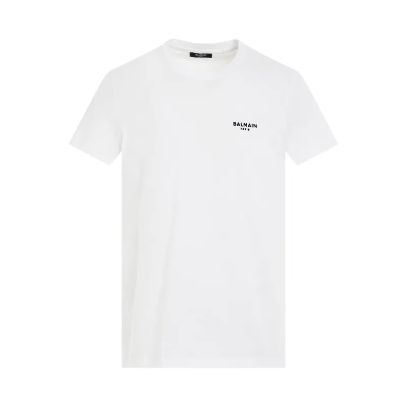 Logo Flock Classic Fit T-Shirt in White/Black sold by MARAIS