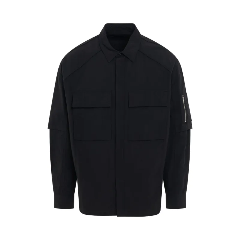Pocket Detailed Nylon Shirt in Black made by Juun.J