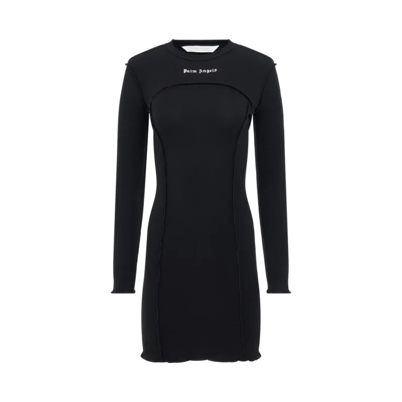 Logo Rib Long Sleeve Dress in Black/Off White sold by MARAIS