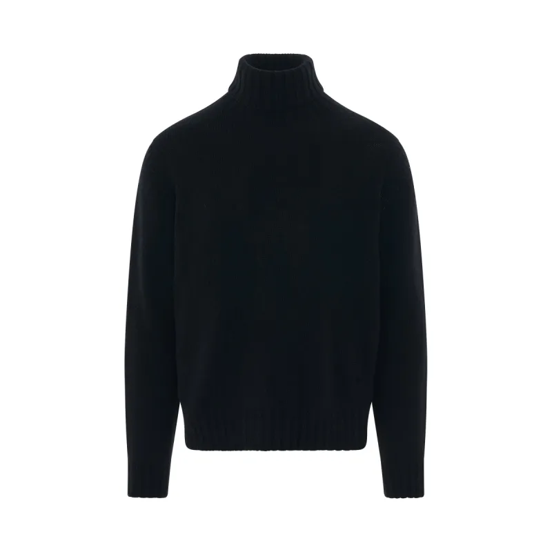 Curved Logo Turtleneck Sweater in Black/White sold by MARAIS