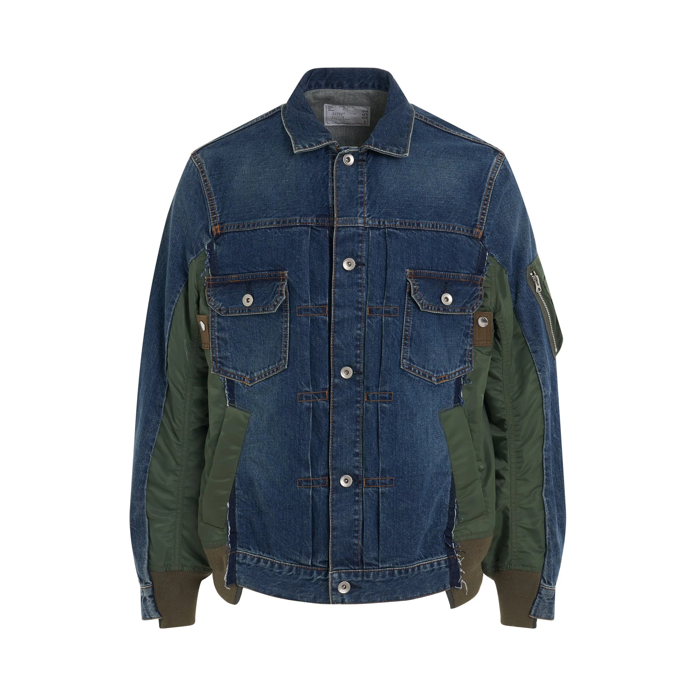 Denim x Nylon Twill Bomber Jacket in Blue sold by MARAIS