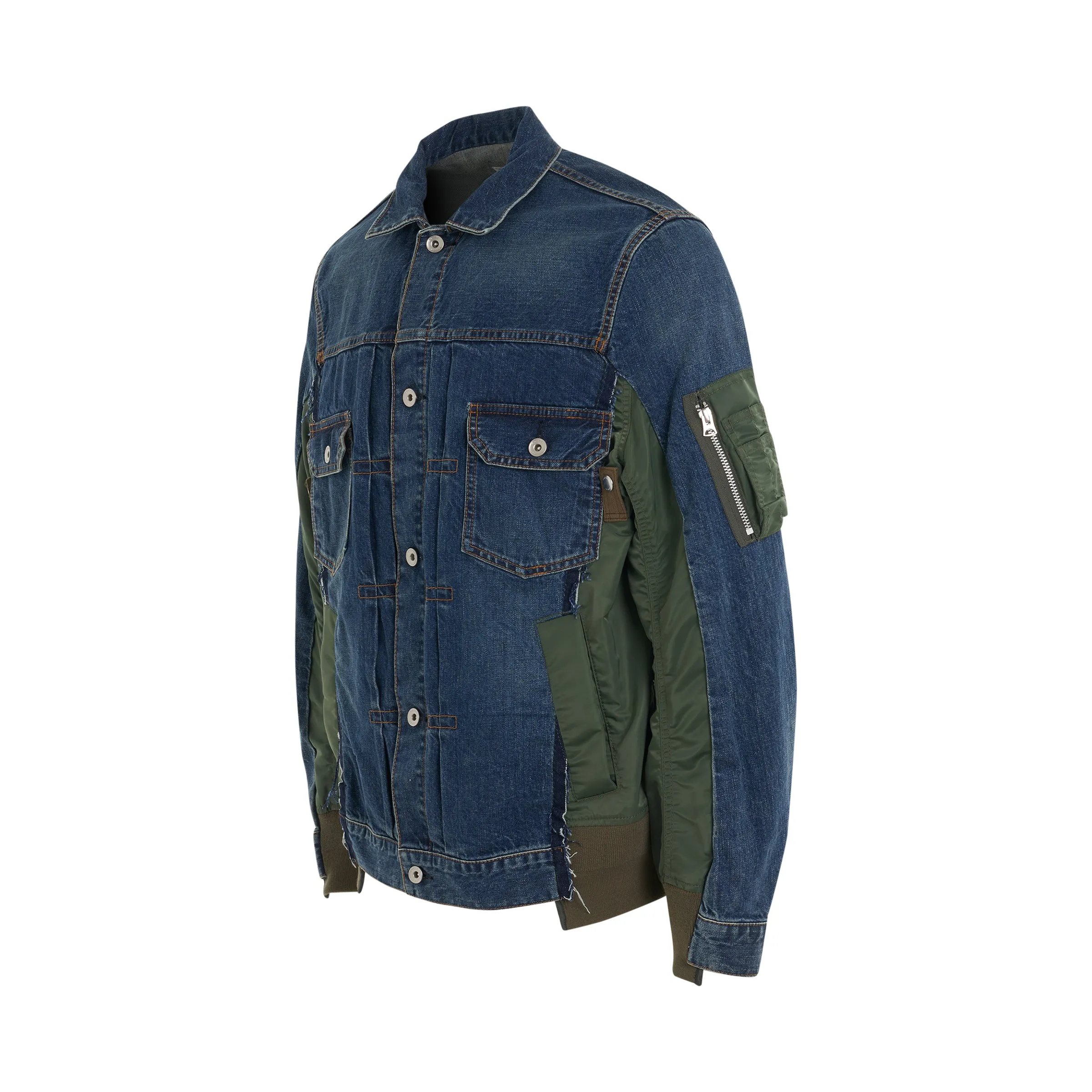Denim x Nylon Twill Bomber Jacket in Blue sold by MARAIS product image thumbnail 2