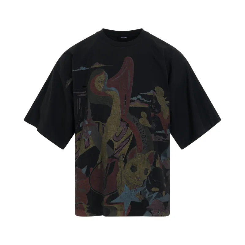 Washed New Monster Print T-Shirt in Black sold by MARAIS