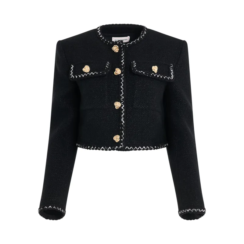 Patch Pocket Tweed Jacket in Black sold by MARAIS