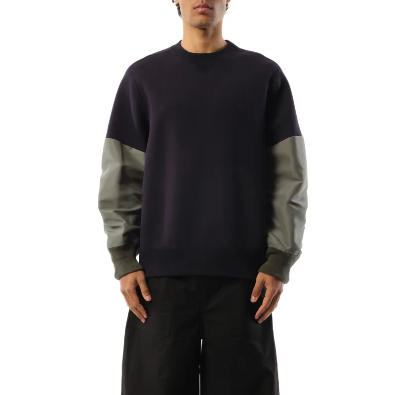 Nylon Twill x Sponge Sweatshirt in Navy/Khaki sold by MARAIS