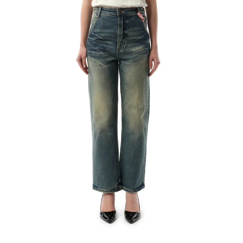 Vintage Washed Straight-Cut Jeans in Blue sold by MARAIS