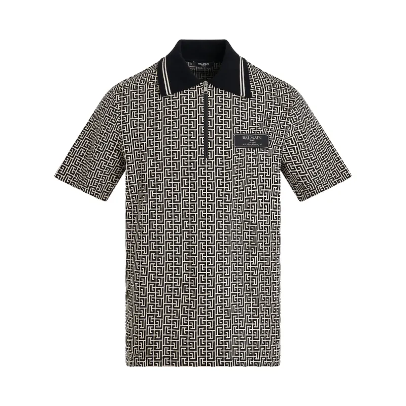 Monogram Jacquard Zipped Polo in Ivory/Black sold by MARAIS