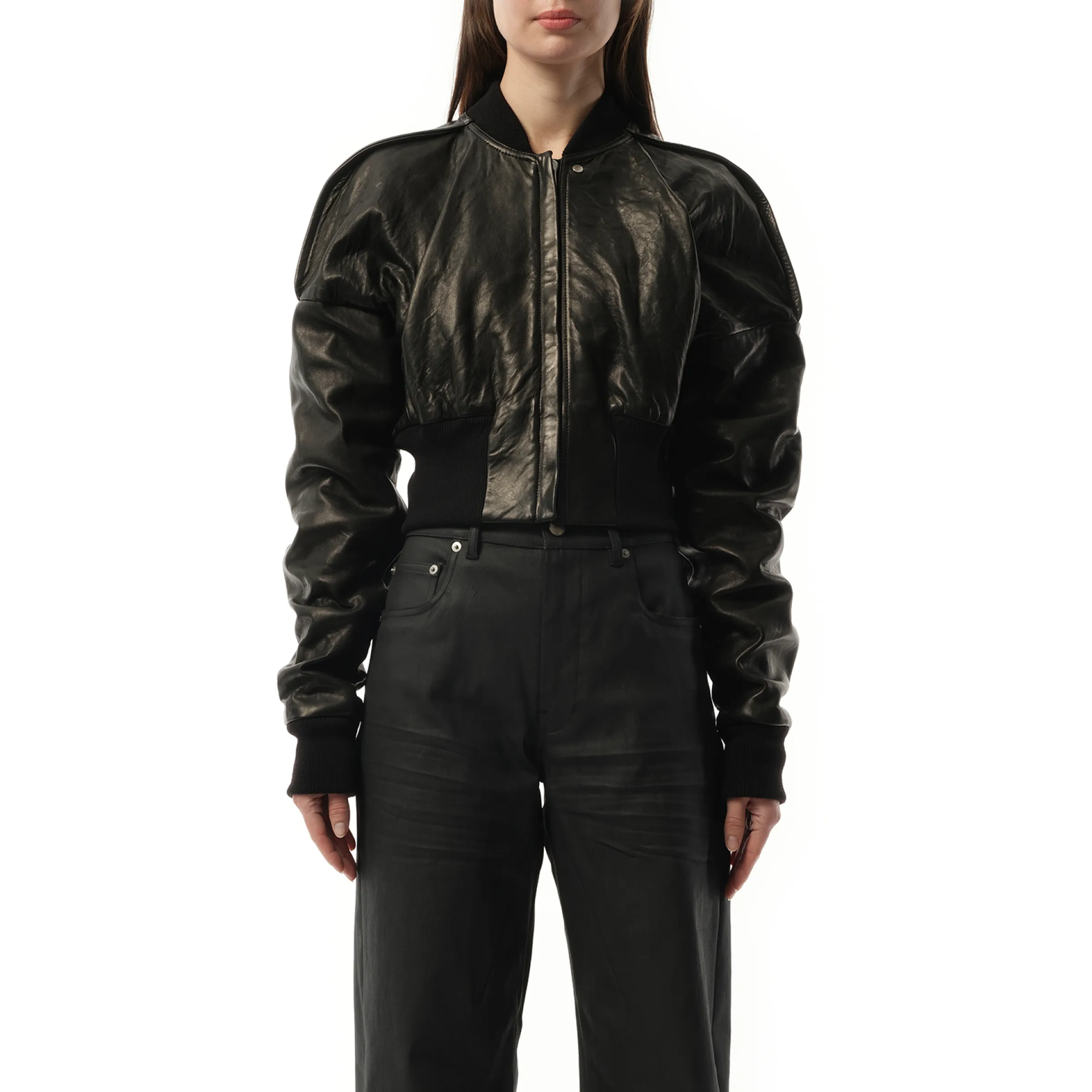 Nappa Lamb Cropped Flight Jacket in Black sold by MARAIS