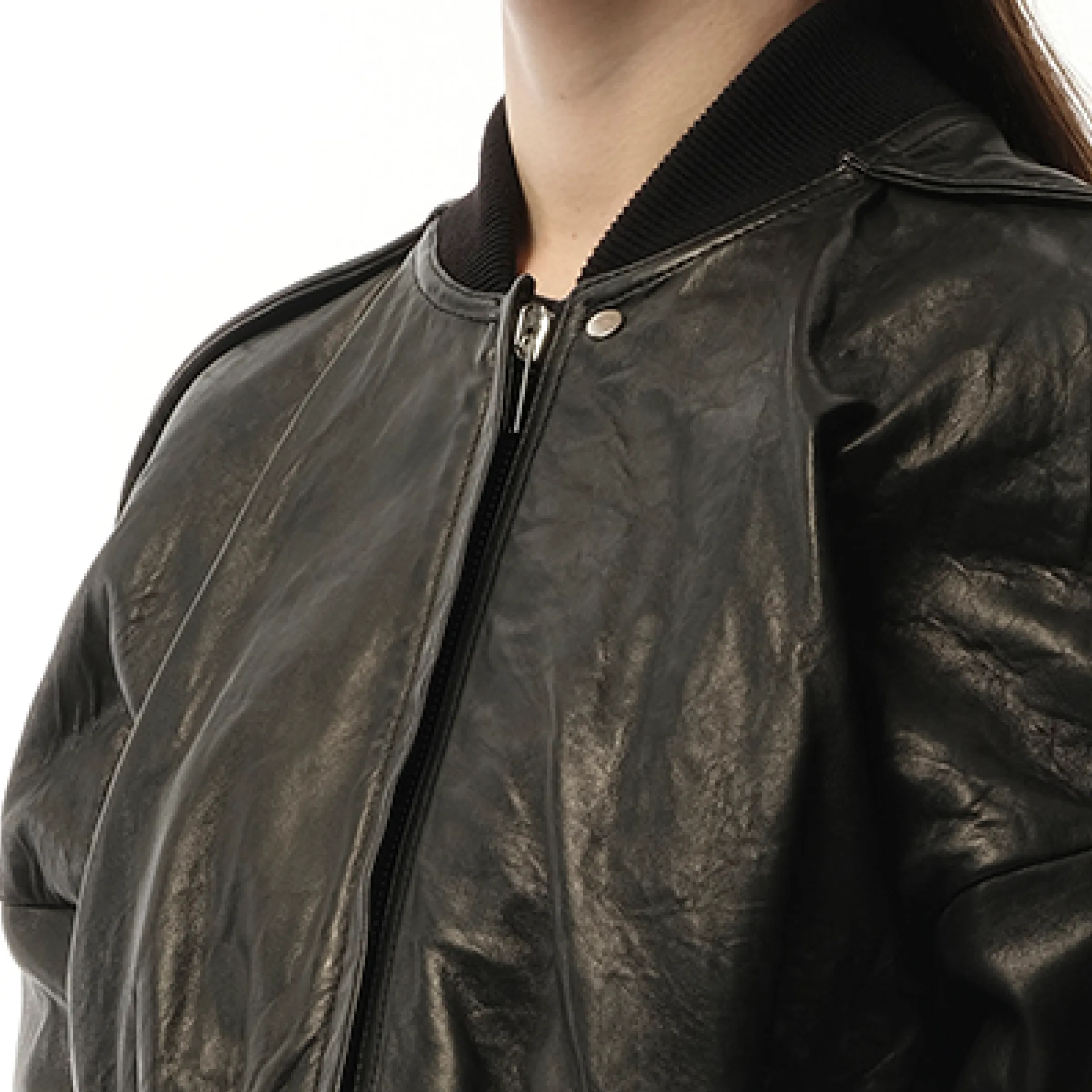 Nappa Lamb Cropped Flight Jacket in Black sold by MARAIS product image thumbnail 3