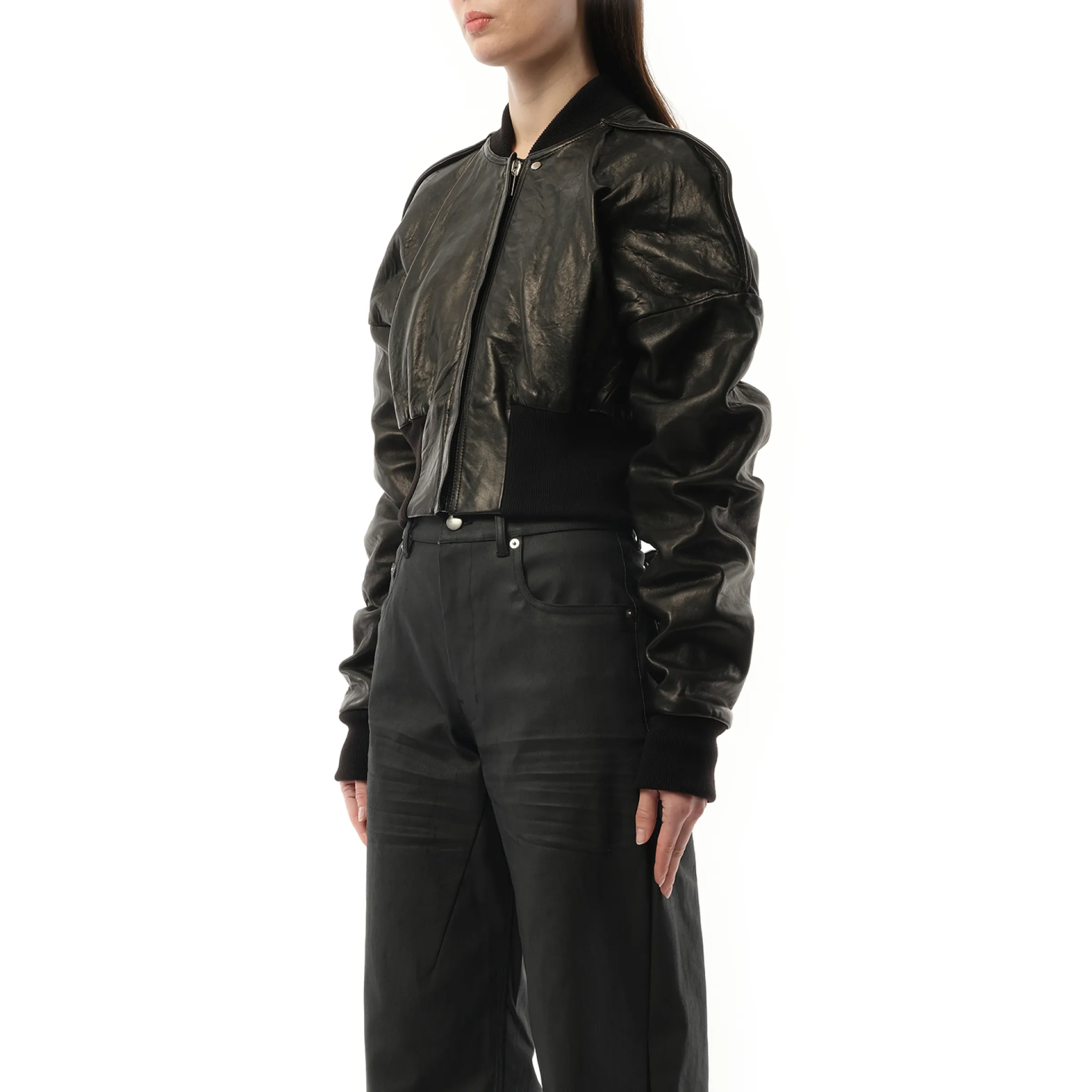 Nappa Lamb Cropped Flight Jacket in Black sold by MARAIS product image thumbnail 5