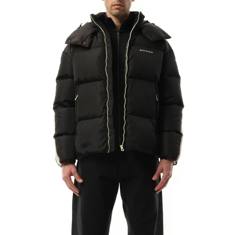Hooded Track Down Jacket in Black/Off White sold by MARAIS