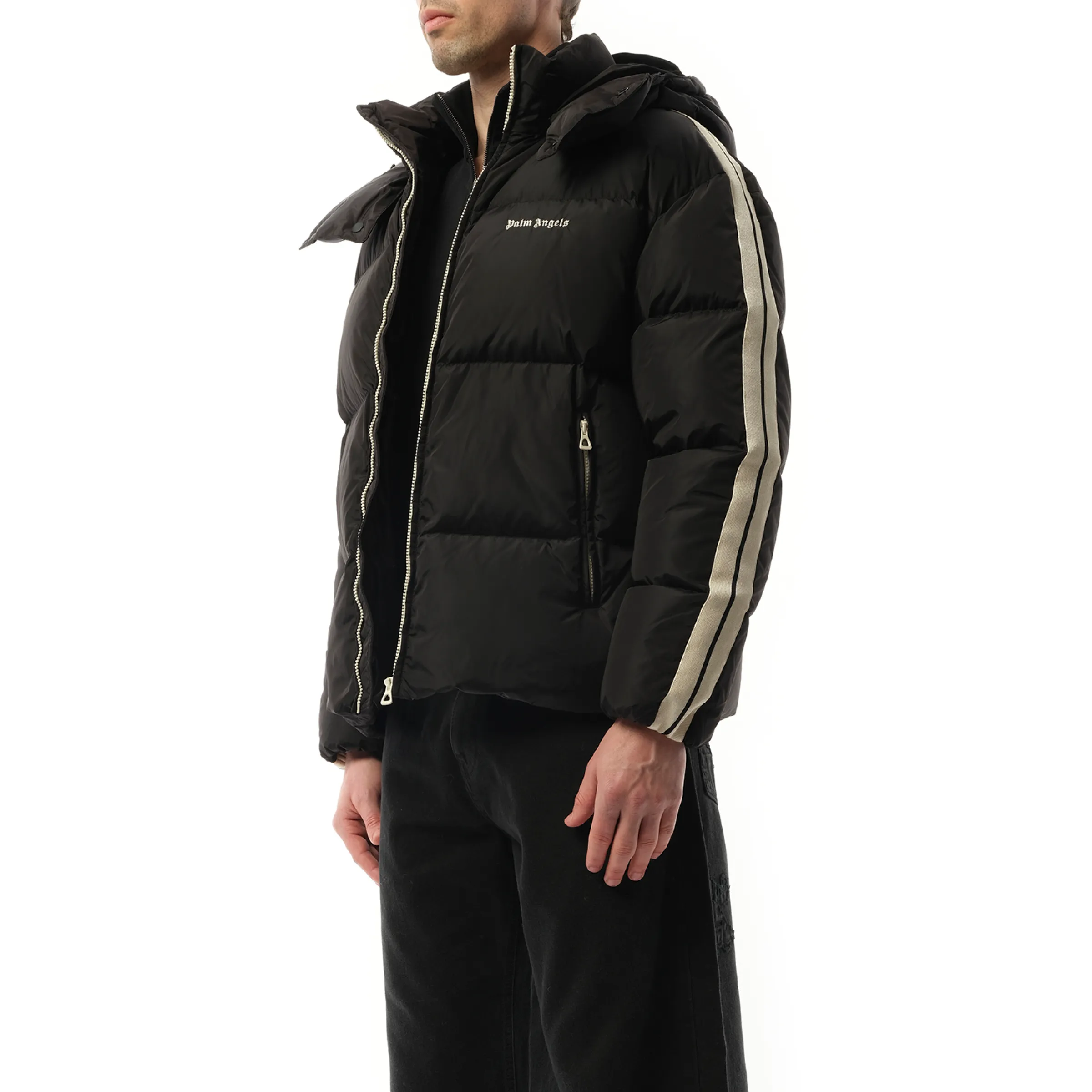 Hooded Track Down Jacket in Black/Off White sold by MARAIS product image thumbnail 5