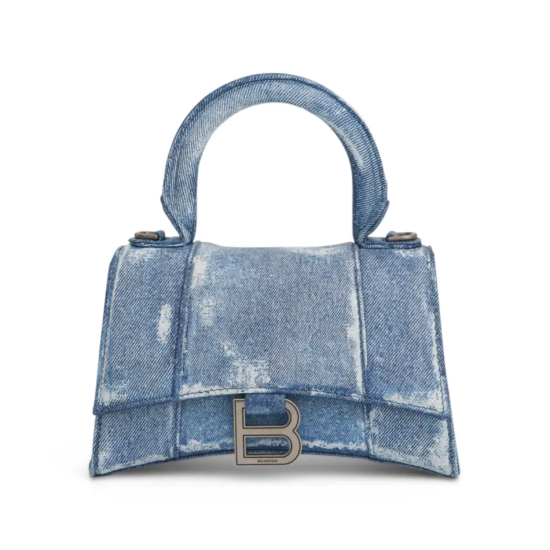 Hourglass XS Handbag in Denim Printed in Blue sold by MARAIS
