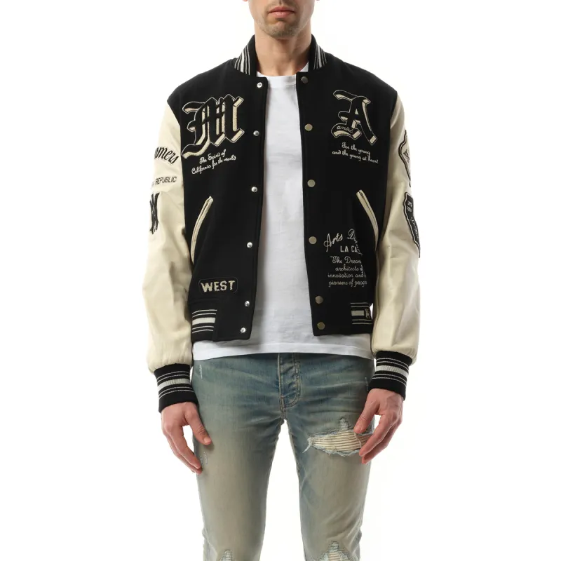 Dream Team Varsity Jacket in Black made by AMIRI
