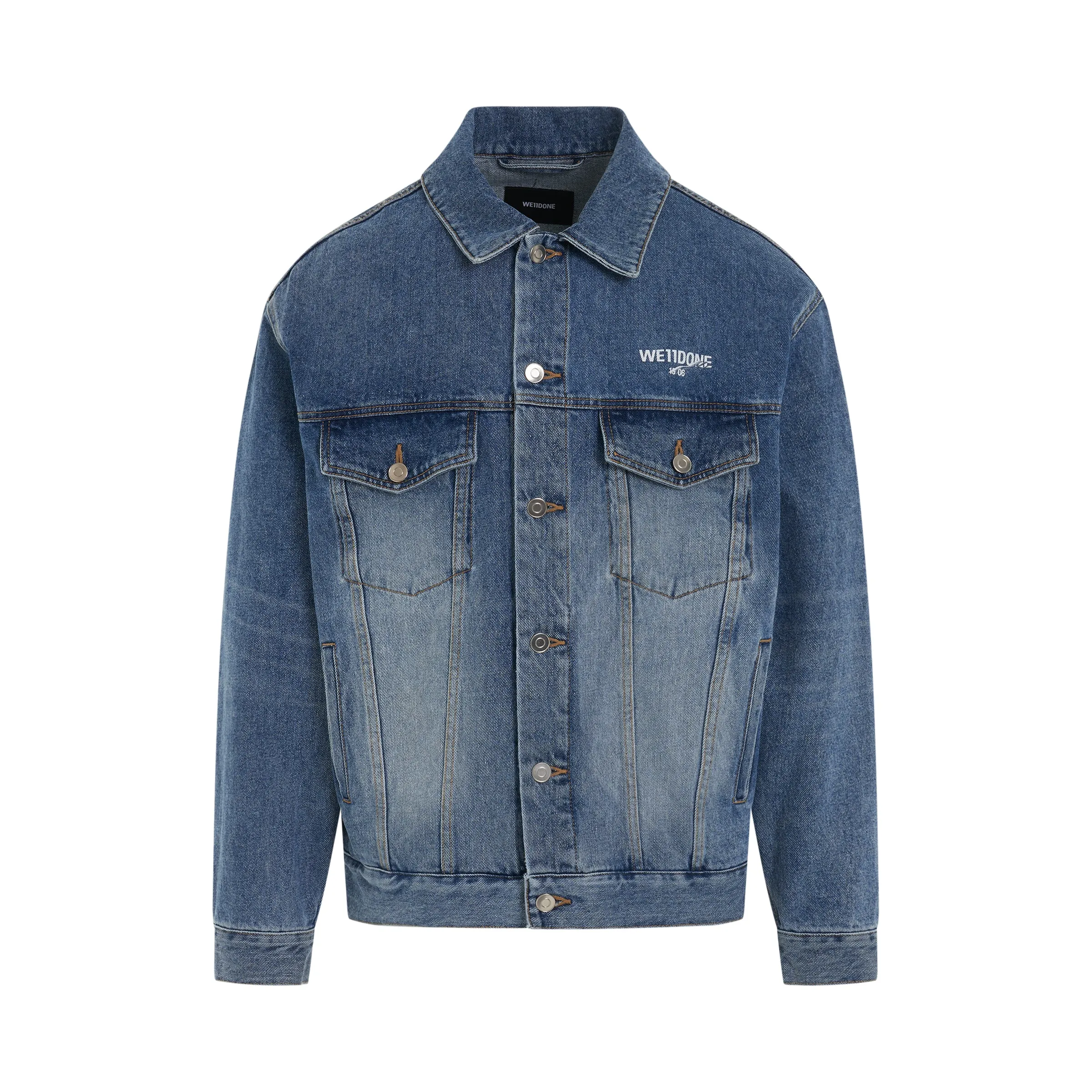 1506 Logo Loose Fit Denim Trucker Jacket in Blue sold by MARAIS