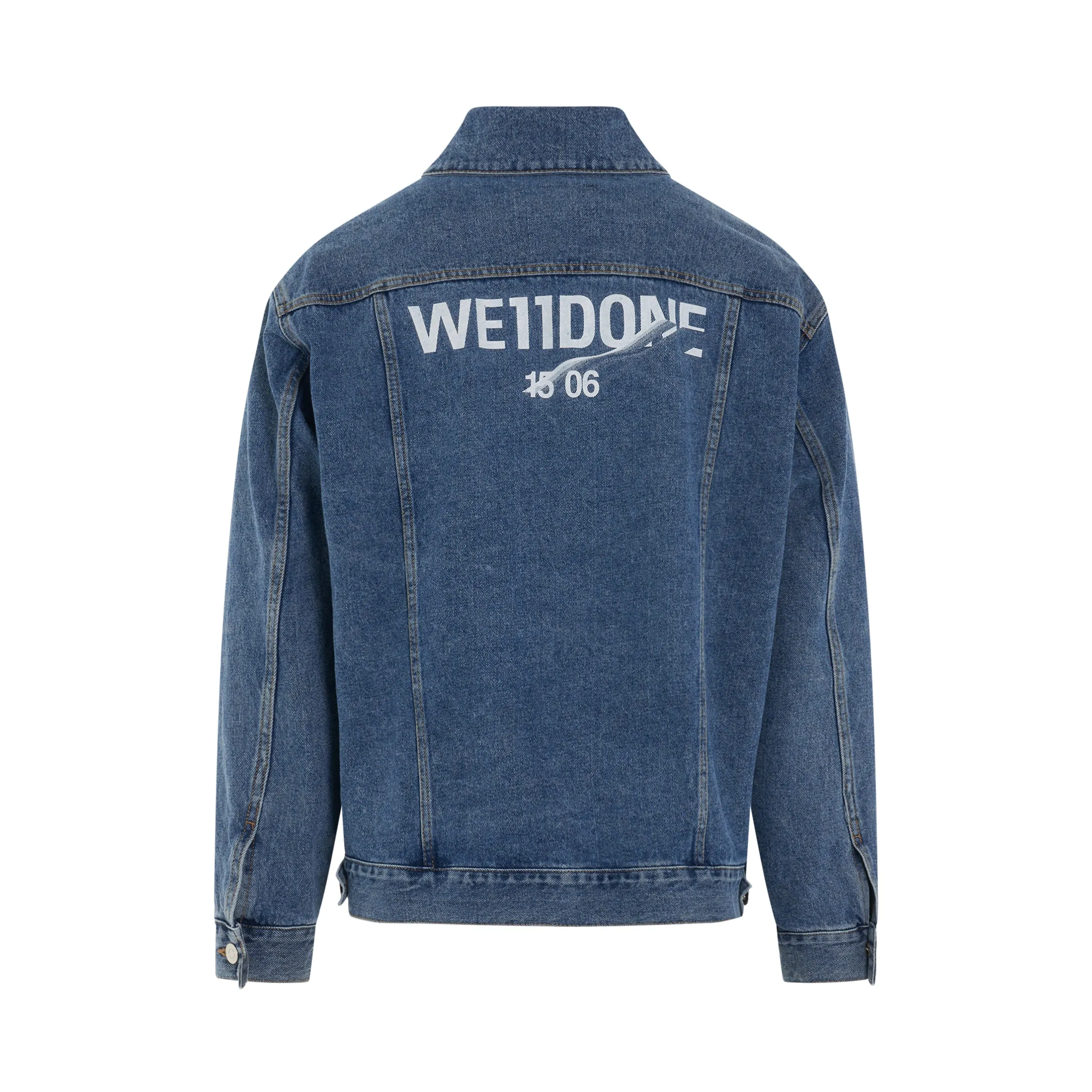 1506 Logo Loose Fit Denim Trucker Jacket in Blue sold by MARAIS product image thumbnail 4
