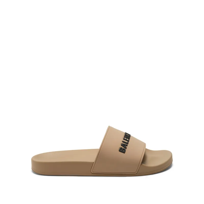3D Logo Pool Slide Sandal in Beige/Black made by Balenciaga