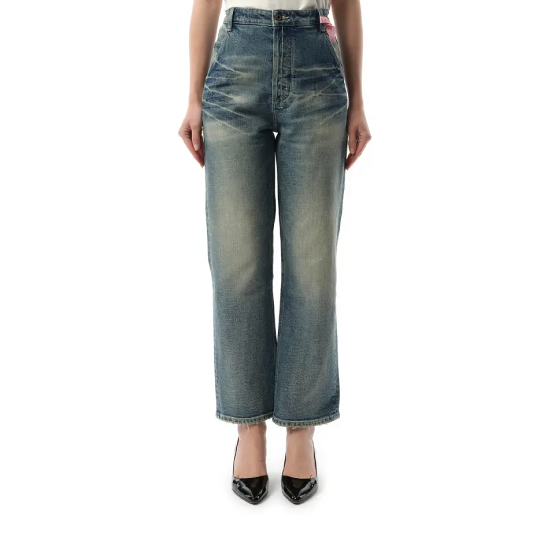 Washed Straight-Cut Jeans in Light Blue sold by MARAIS