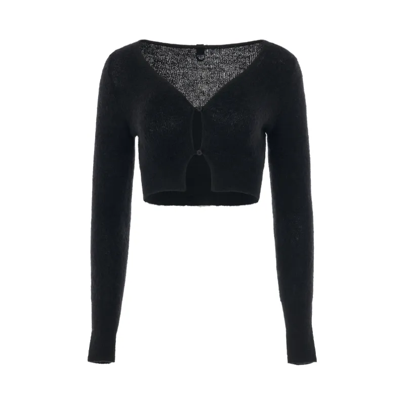 Alzou Cropped Cardigan in Black made by Jacquemus