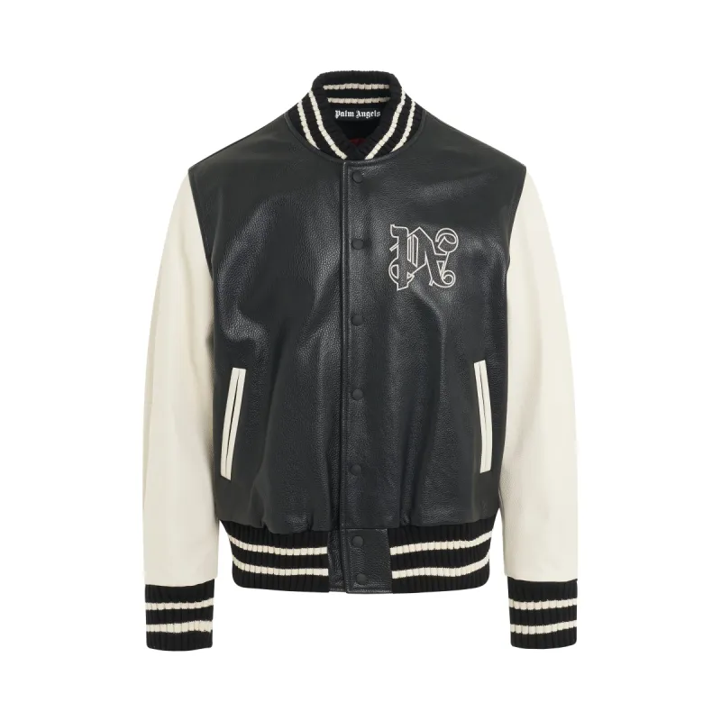 Monogram Print Varsity Jacket in Black sold by MARAIS
