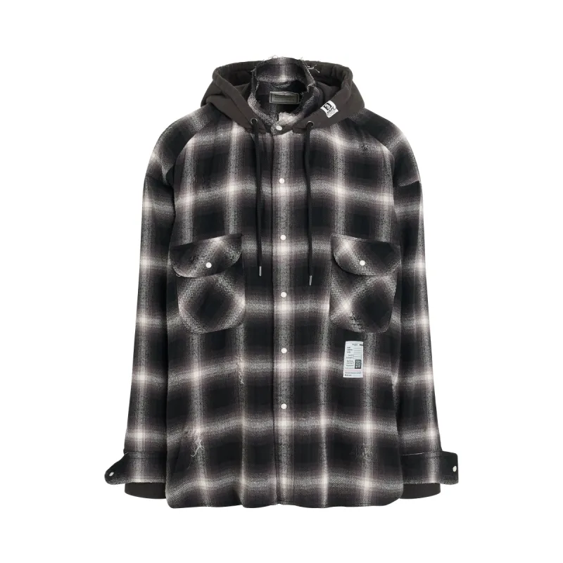 Sweat Hoodie Check Long Sleeve Shirt in Black sold by MARAIS