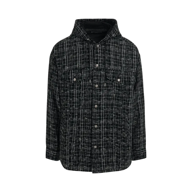Hooded Tweed Shirt in Black sold by MARAIS