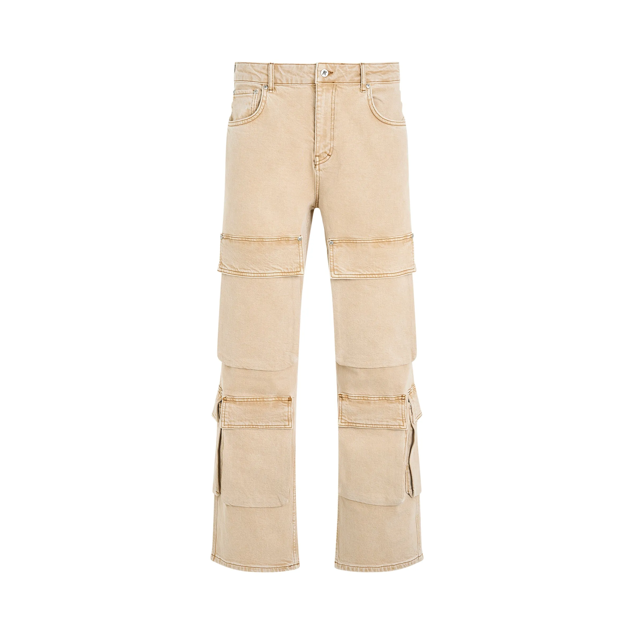 R3CA Cargo Denim Pants in Dirt Cashmere sold by MARAIS