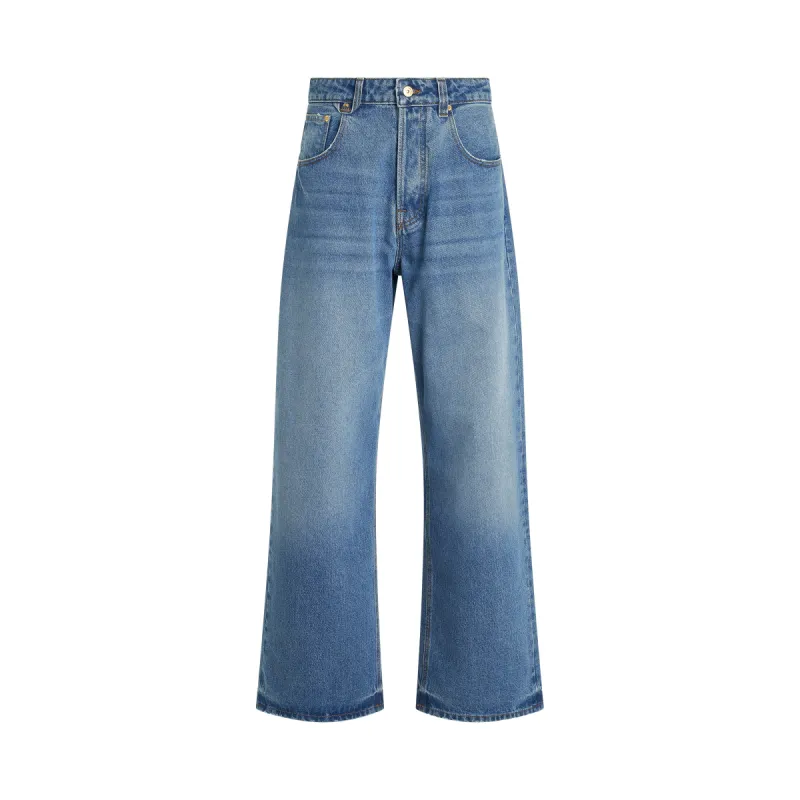 Le Denimes Large Jeans in Blue/Tabac sold by MARAIS