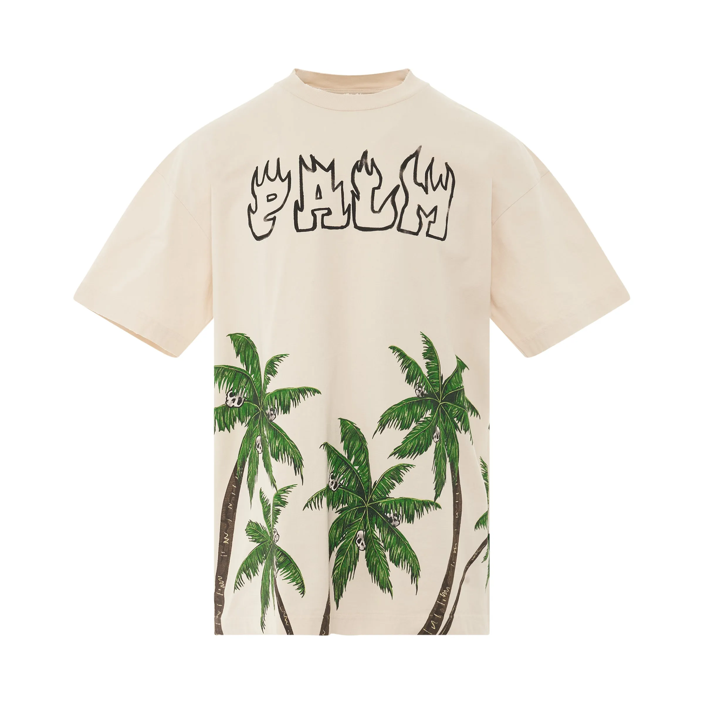 Palm&Skull Vintage T-Shirt in White/Green sold by MARAIS