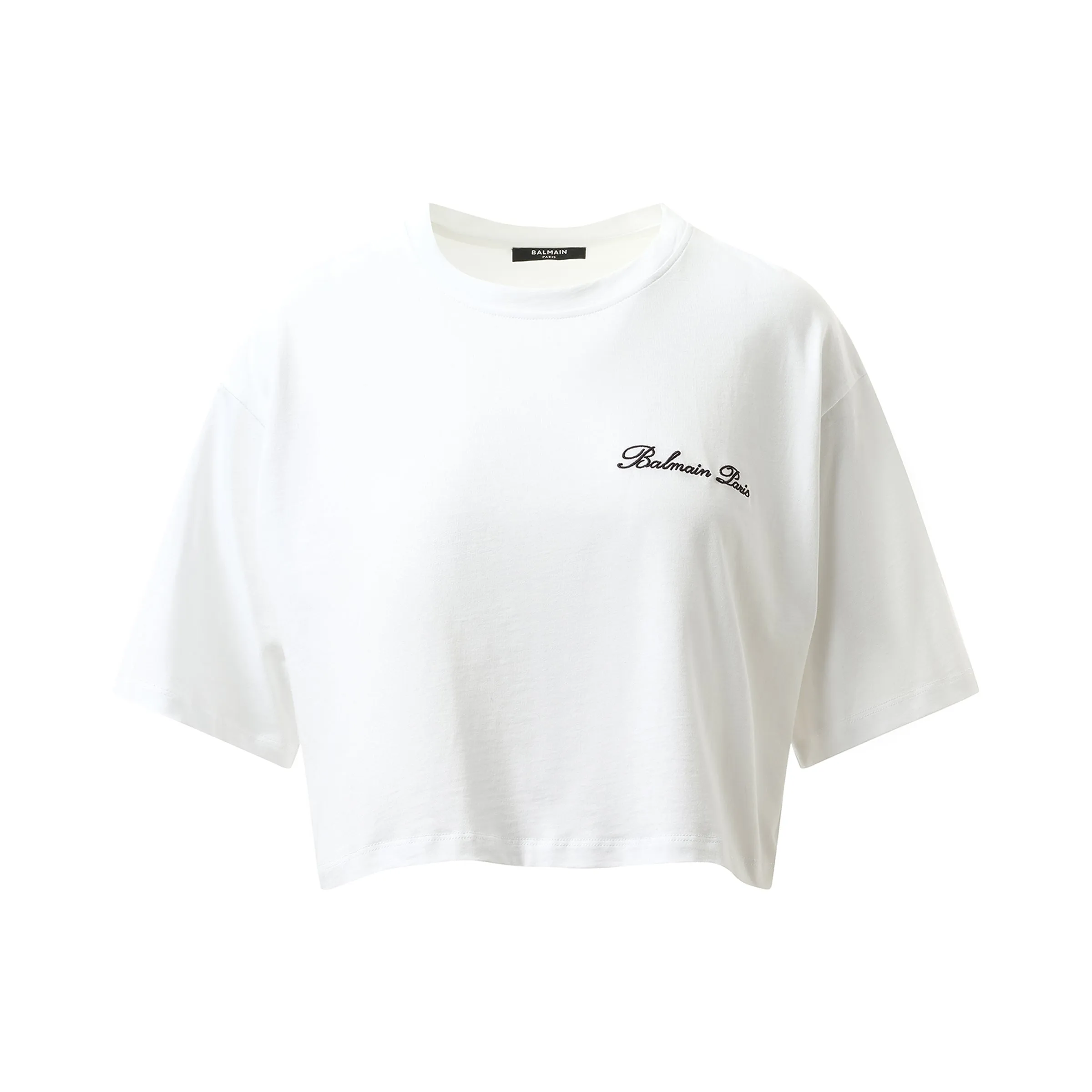 Balmain Signatured Embroidered Crop Top in White/Black sold by MARAIS product image thumbnail 2