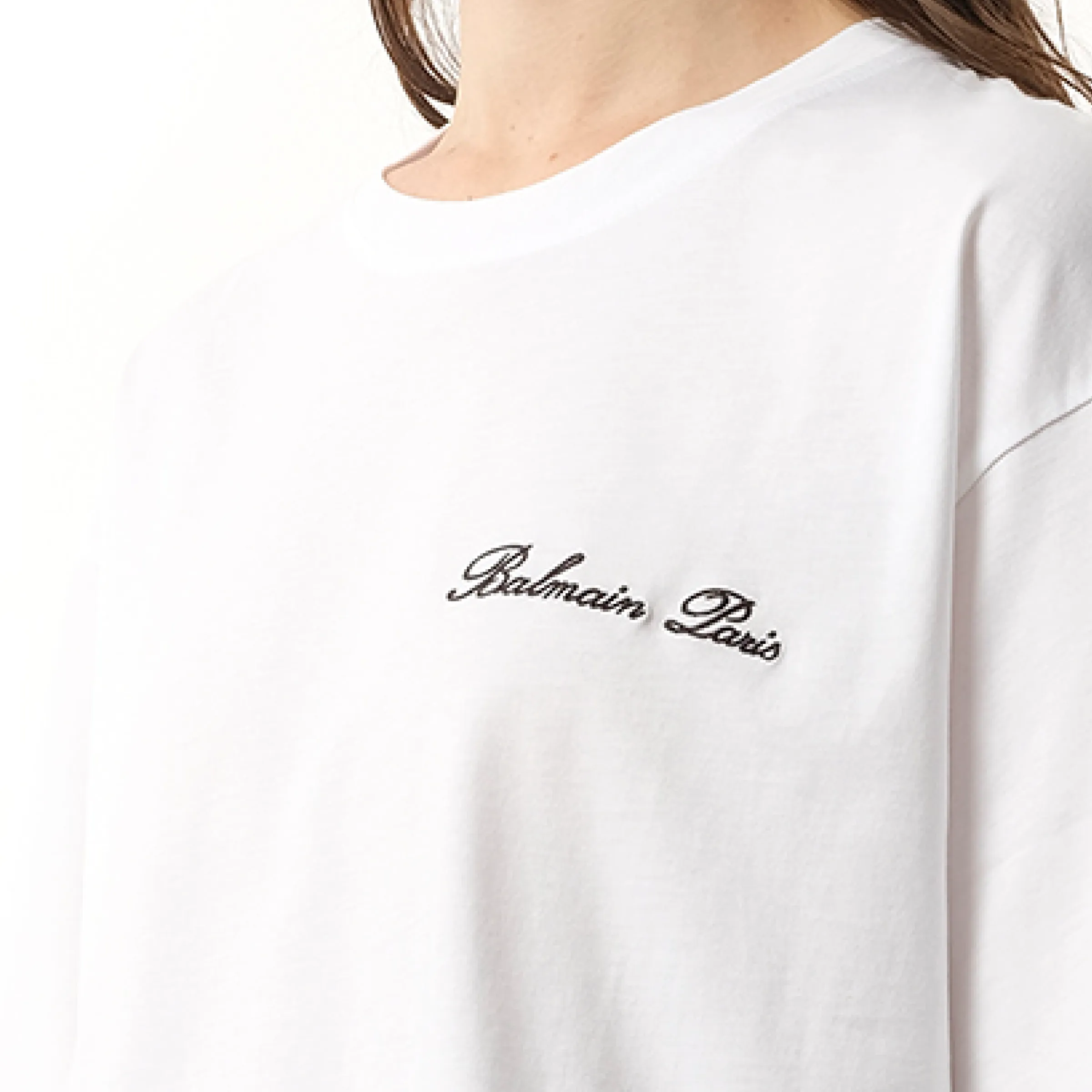 Balmain Signatured Embroidered Crop Top in White/Black sold by MARAIS product image thumbnail 3